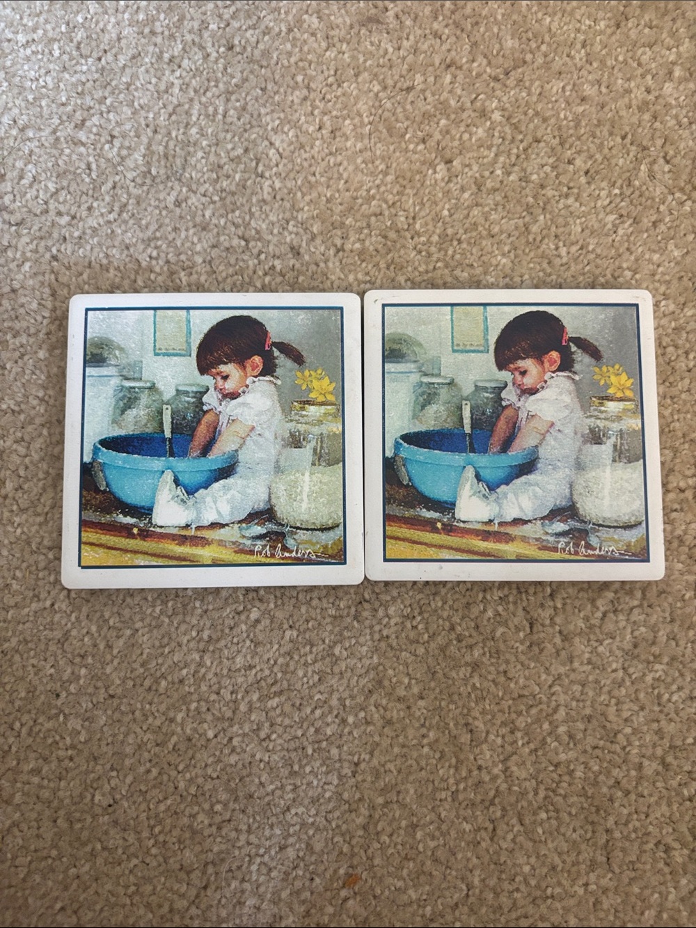 Kid Making Cookies Set of 2 Coasters